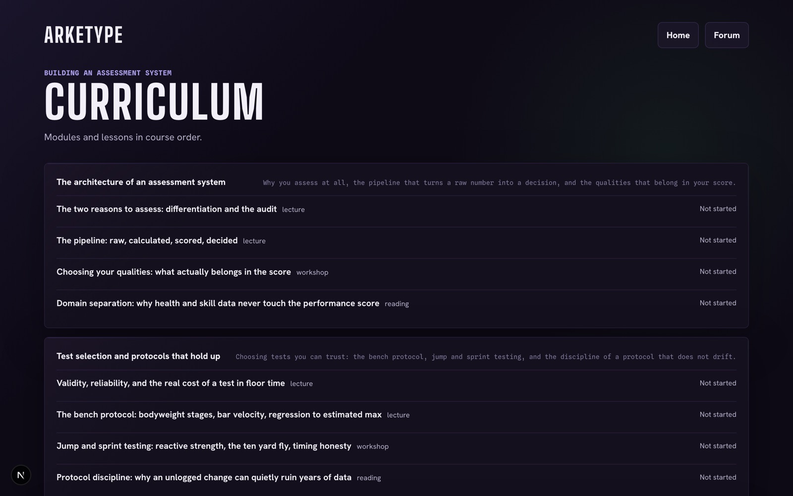 Cohort platform curriculum screen
